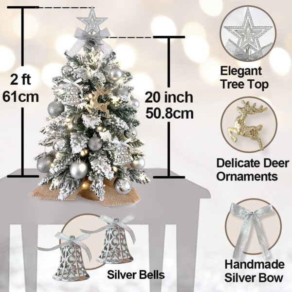 X-MAS Small Tabletop 2 Feet Christmas Tree Decoration With Flocked Snow - Image 2