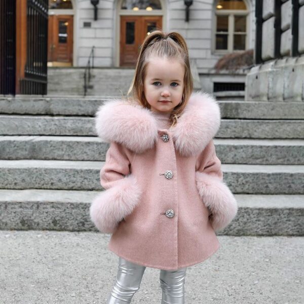 Baby Girls Autumn Warm Woolen Overcoat Fur Coat - Image 2